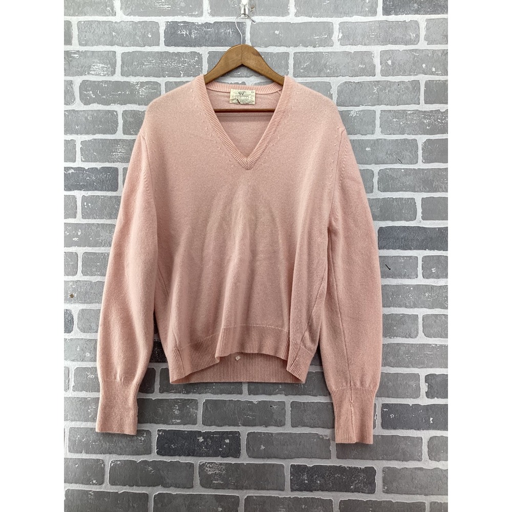 Lord Jeff Vintage Pink Cashmere V-Neck Sweater Made in USA Scotland Wool Large